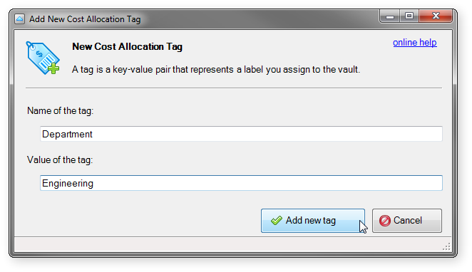 add new cost allocation tag dialog