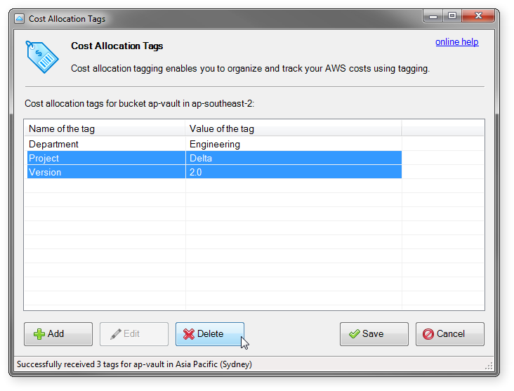how to delete cost allocation tags