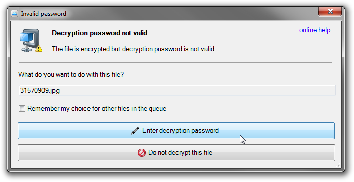 Password is not valid dialog