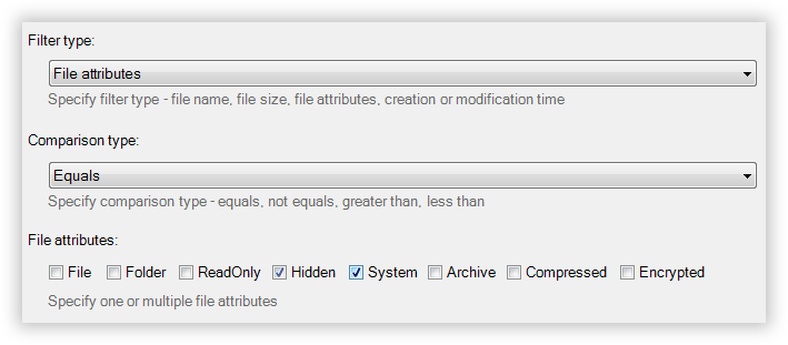 File attributes filter
