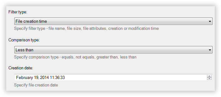 File creation date and file modification date filters