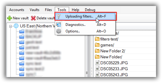 Tools, Uploading Filters